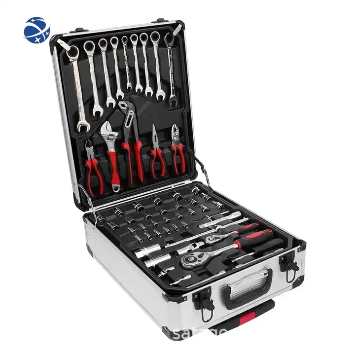 186pcs set kit with pull-along suitcase and aluminum box four layers of hardware combination tools chrome vanadium Carbon