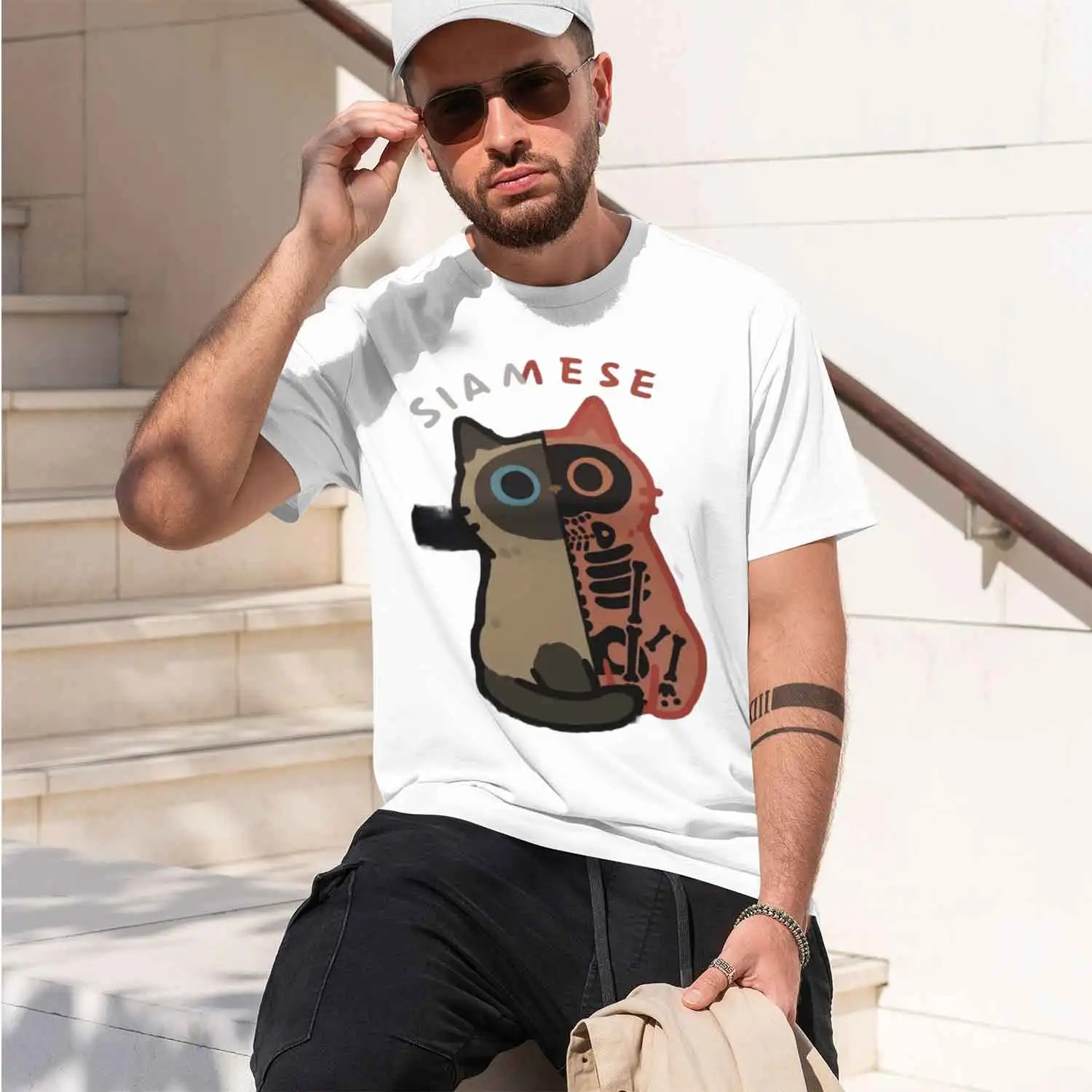 Cute And Spooky Siamese Design Men's T-Shirt Halloween And Everyday Wear Gift For Lovers And Fans Of Unique 2026 New Model Short