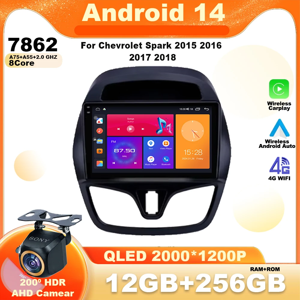 

Android 14 For Chevrolet Spark 2015 2016 2017 2018 Car Radio Wireless Multimedia Video Player Navigation GPS Carplay BT LET WIFI