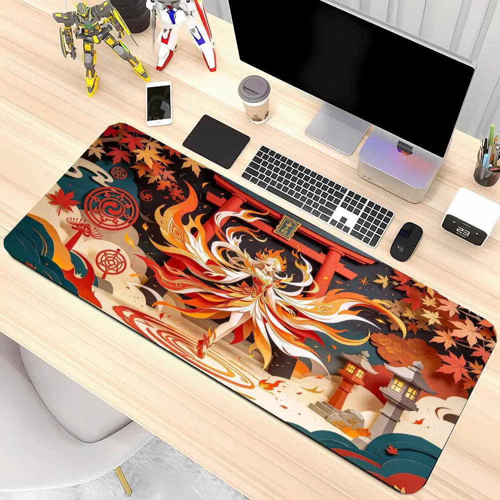 White Tiger Japanese Pattern Torii Mouse Pad Precision Tracking Non Slip Rubber Base Large Size For Gaming Office Decor