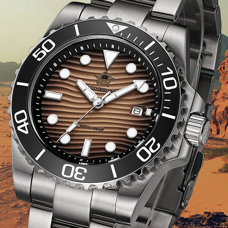 

ADDIESDIVE 41mm Quartz Watch Men Top Brand 200m Waterproof Diving Watches Calendar 316L Stainless Steel Luminous Wristwatch New