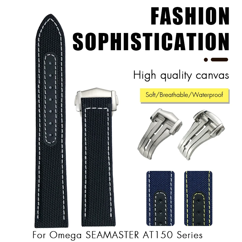 19mm 20mm 21mm 22mm Nylon Watchband Fit for Omega Seamaster 300 AT150 Speedmaster Longines Seiko Hamilton Fabric Leather Strap