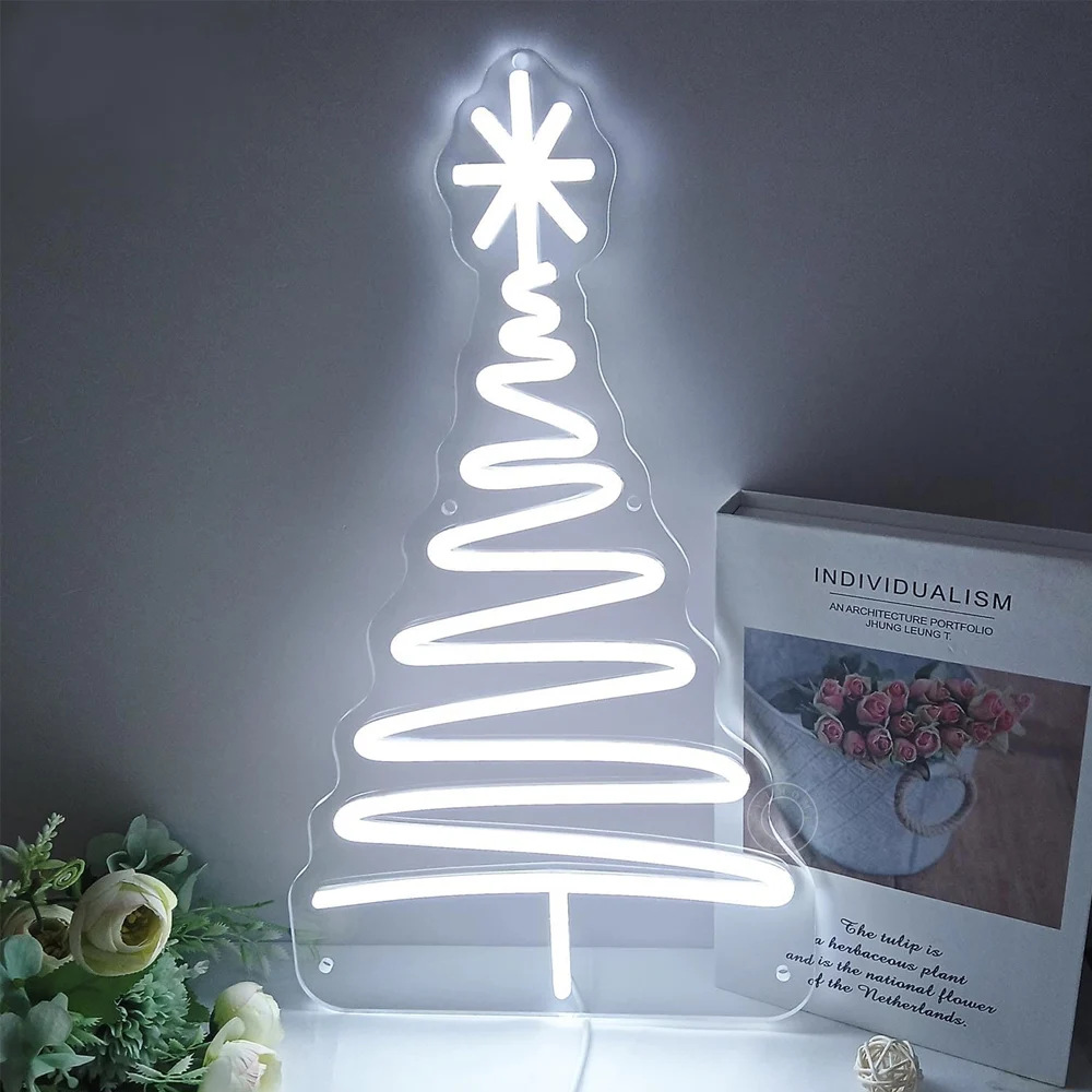 Snow Christmas Tree Led Neon Light Sign Merry Christmas Party Bedroom Windows Wall Decor Sign Birthday New Year Christmas Gifts