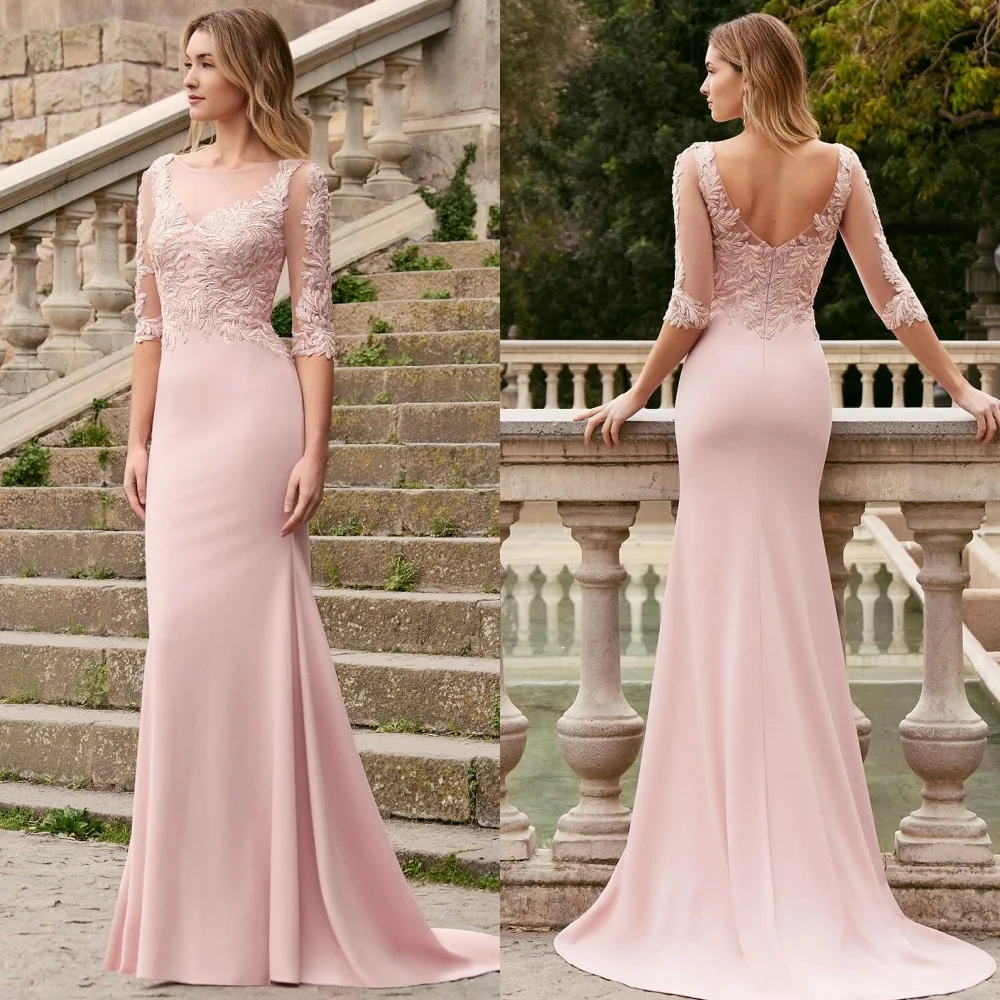 

Customized High Quality Classic Jersey Applique Pleat Mermaid Scoop Neck Long Dresses Bespoke Occasion Dresses Sizes Available