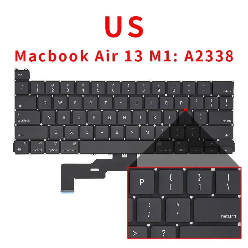 Teclado de ordenador portátil para Macbook Air, 13 pulgadas, M1, A2338, ee. Uu., reino unido, rusia, alemania, francia, españa, brasil, italia, Portugal, PT, turquía, TR, tailandés