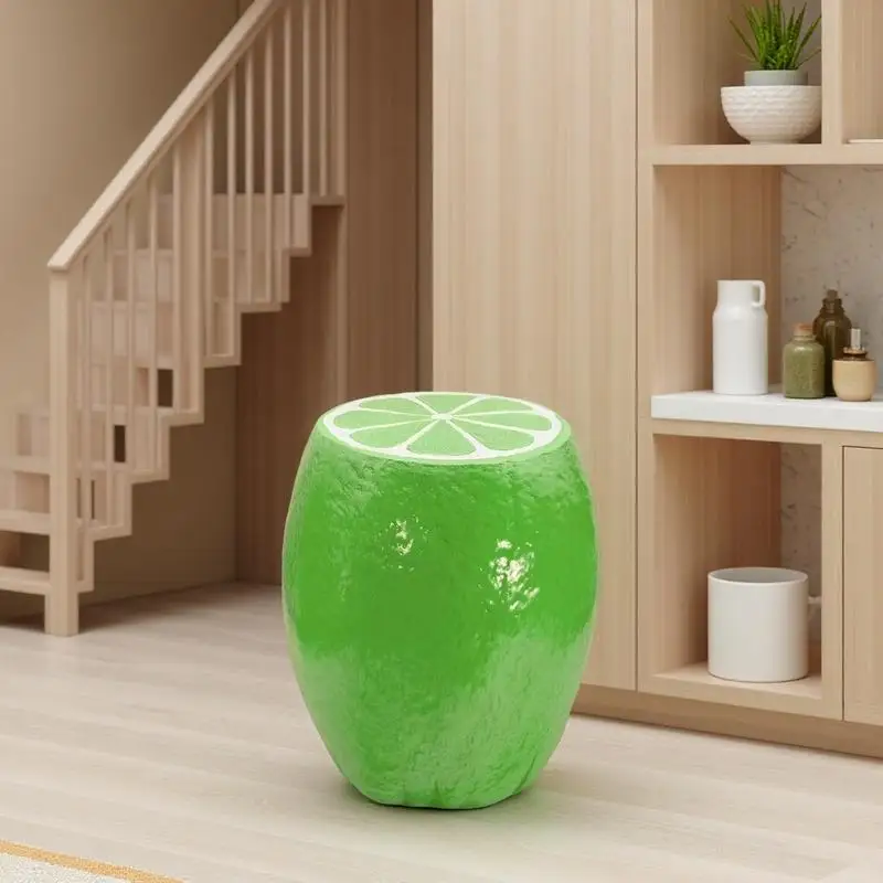 Oversized 14" Green Lemon Resin Stool, Multi-Purpose Side Table & Plant Stand for Indoor/Outdoor Decor, Innovative Garden