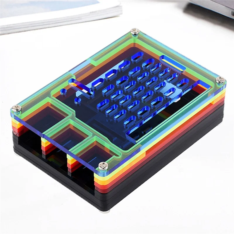 Well Made-Raspberry Pi 5用レインボーアクリルケース、カラフルな半透明アクリルケース、公式アクティブクーラーの取り付けをサポート