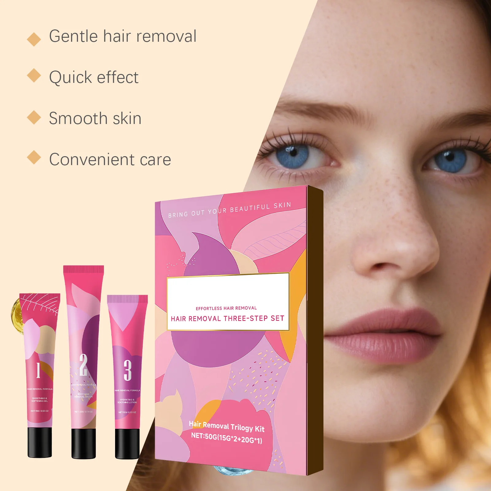 3Step Hair Removal Trilogy Kit Painless Hair Removal Softening  For Sensitive Skin Summer Bikini Refreshing Depilatory Care Kit