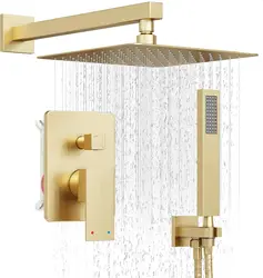 Brushed Gold Rainfall Shower Head Bathroom Stainless Steel 8/10/12 Inch Top Shower Head with Wall Ceiling Mounted Shower Arm