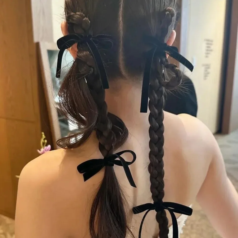 2Pcs Fashion Black Velvet Bow Hair Ties for Women Girl Party Hair Accessories, Black Red Bow Rubber Bands Suitable for Daily Use view 2