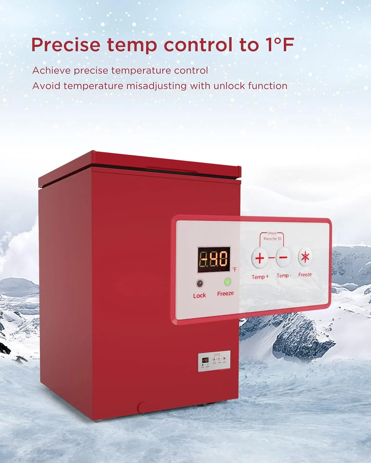 Cu Ft Chest Freezer - Super-Low Temperature - 2 Removable Baskets - Electronic Control 14℉ to -40℉- Red