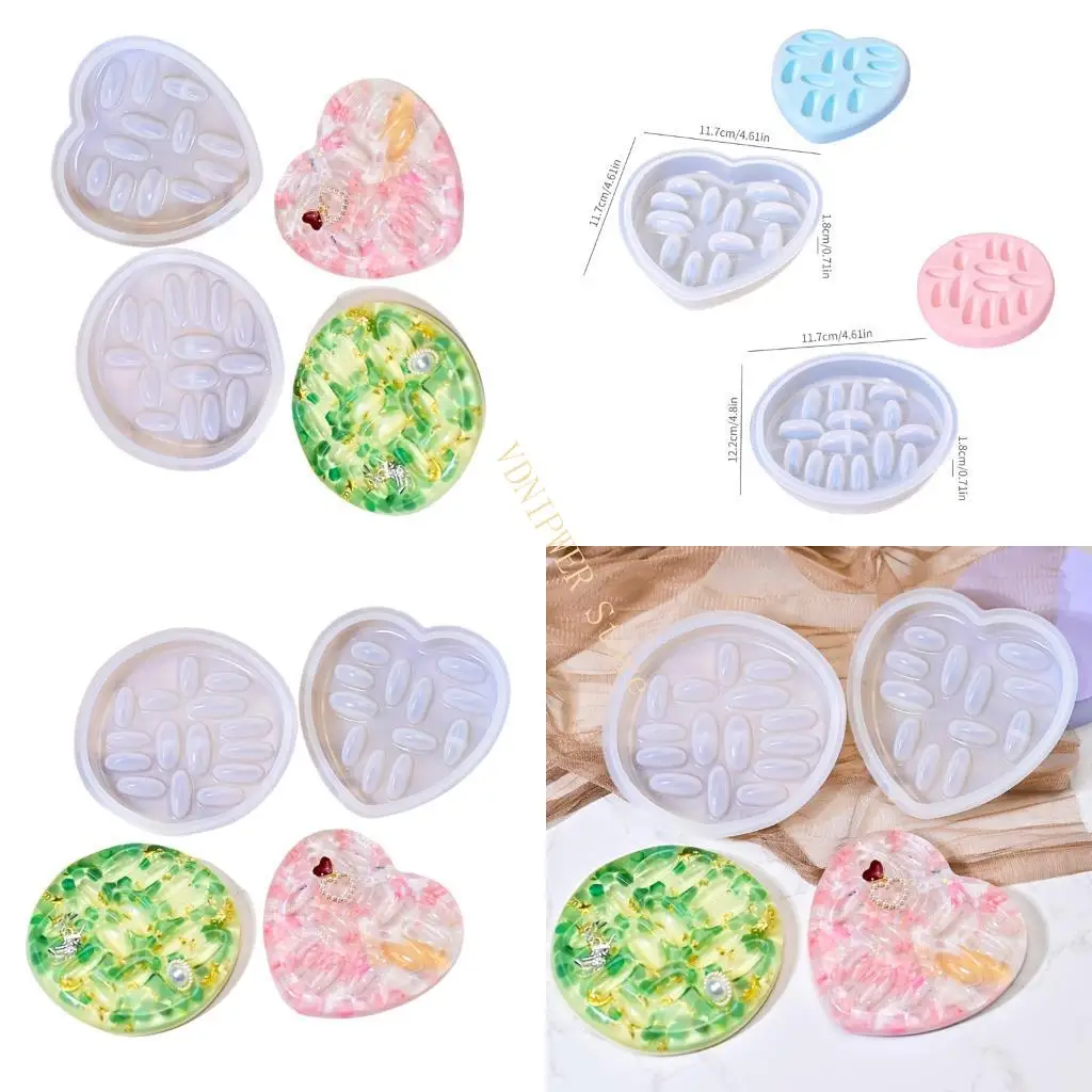 

2 Piece Round/Heart Ring Holder Tray Resin Mold Set for DIY Jewelry Crafts Making Silicone Mould D08E