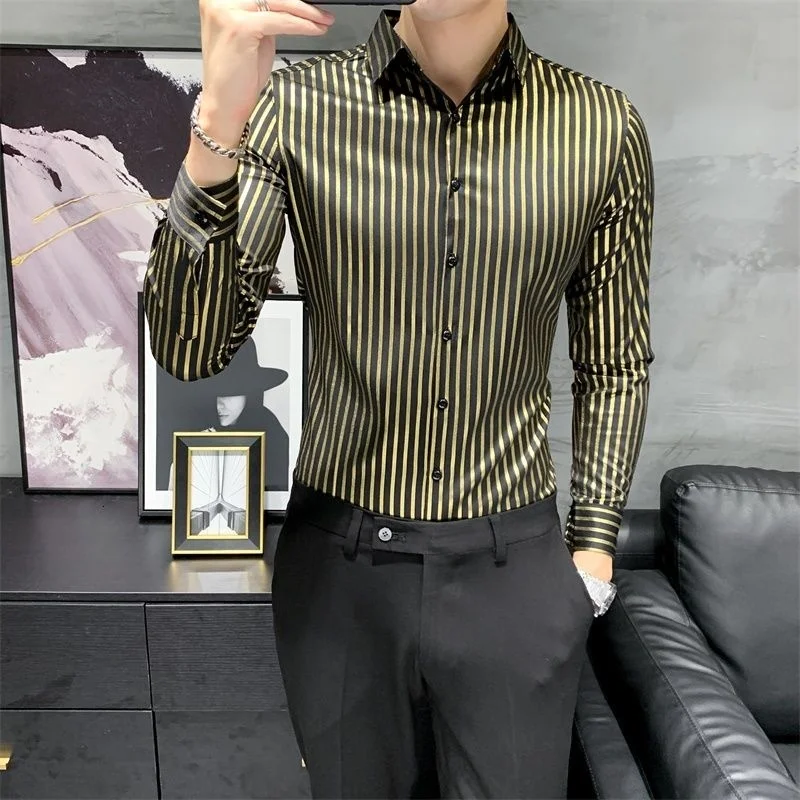 

Style British Men's Striped Shirt Autumn Long Sleeve Mens Shirt High Quality Korean Slim Fit Mens Shirts Camisa Social Masculina