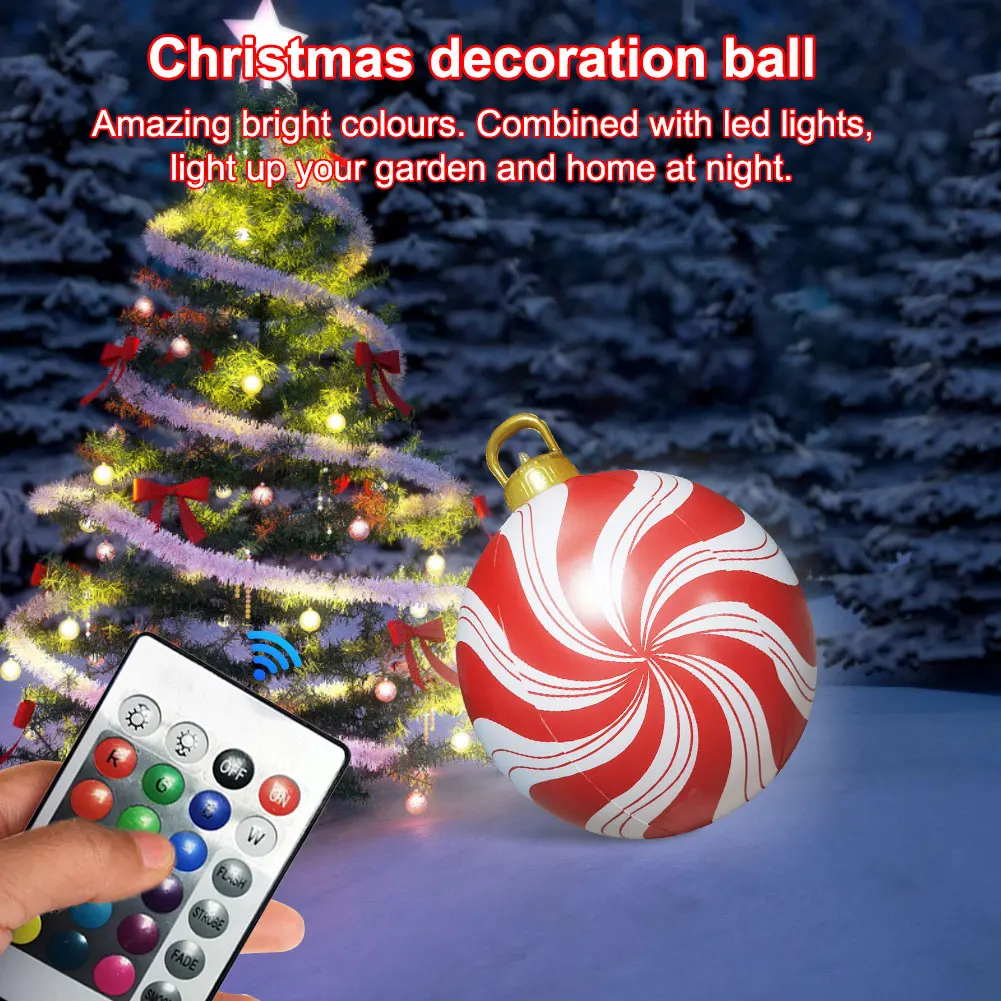 

Outdoor Christmas Inflatable Decorated Ball with Light and Remote 60cm PVC Giant Big Large Balls Holiday Yard Lawn Porch Decor