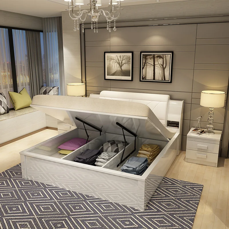 

Hot Selling king Size Bedroom Sets Modern Design Storage with Nights Bedroom Set High Gloss Bedroom Furniture