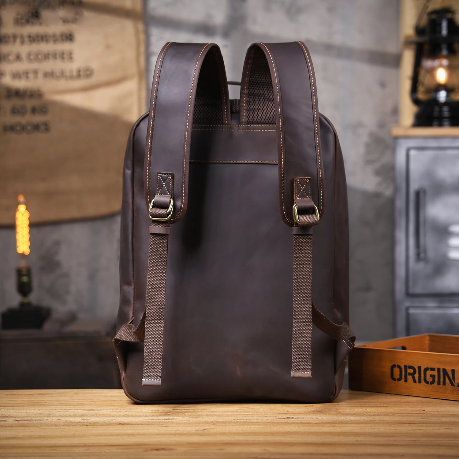 S.WORKER Vintage Echtleder-Rucksack 16" Laptop-Tasche Lässige Crazy-Horse-Leder-Schultasche Outdoor-Reise-Weekender-Tasche – Detail 15