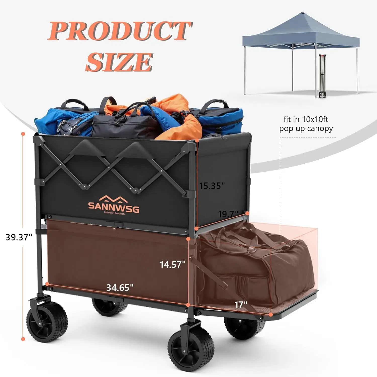 Decker Collapsible Wagon,Foldable Wagon Carts with All-Terrain Big Wheels, 500LBS Heavy Duty Grocery Carts for Camping,Shopping,