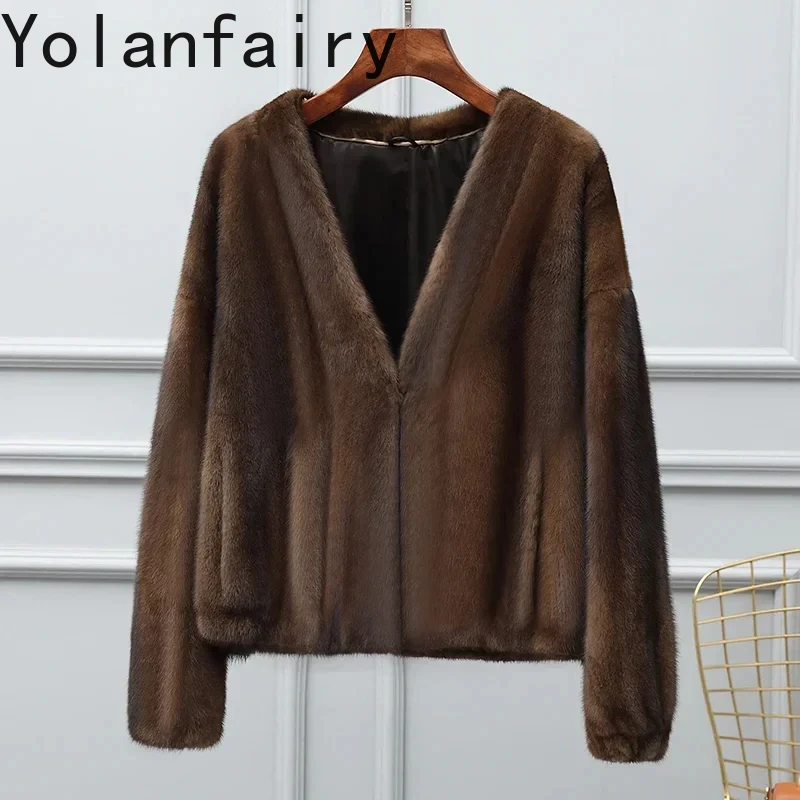 

Short Natural Mink Fur Jacket for Women Winter Real Fur Coat Womens Fashion V-neck Back Fur Coats and Jackets Abrigos Mujer