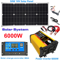 110V/220V Solar Panel System 50W 18V Solar Panel+30A Charge Controller+6000W Modified Sine Wave Inverter Power Generation Kit