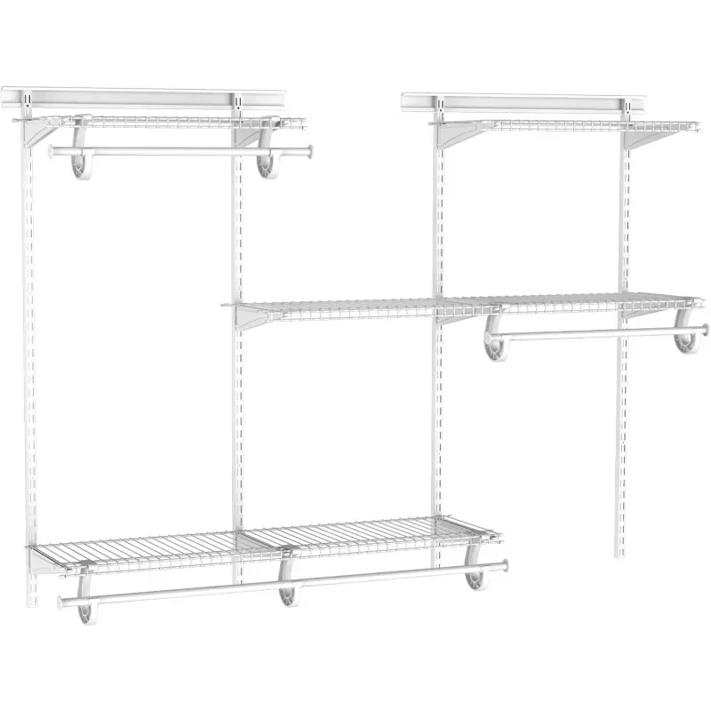 Shelftrack Wire Closet Organizer System, ajustável de 4 a 6 pés Durable Steel Clothes Rods com prateleiras, Hardware, Branco