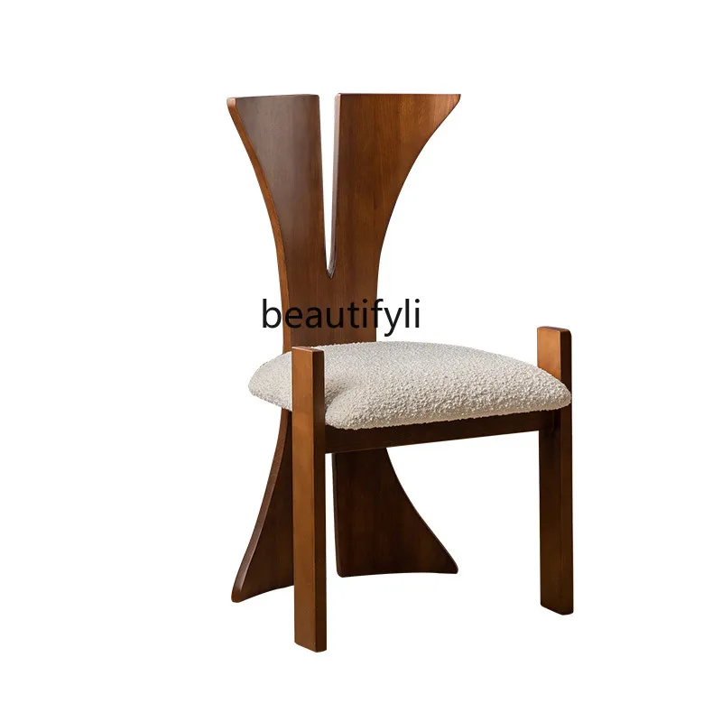 

Designer Mid-Ancient Silent Style High Back Solid Wood Dining Chair Office Negotiation Desk Chair