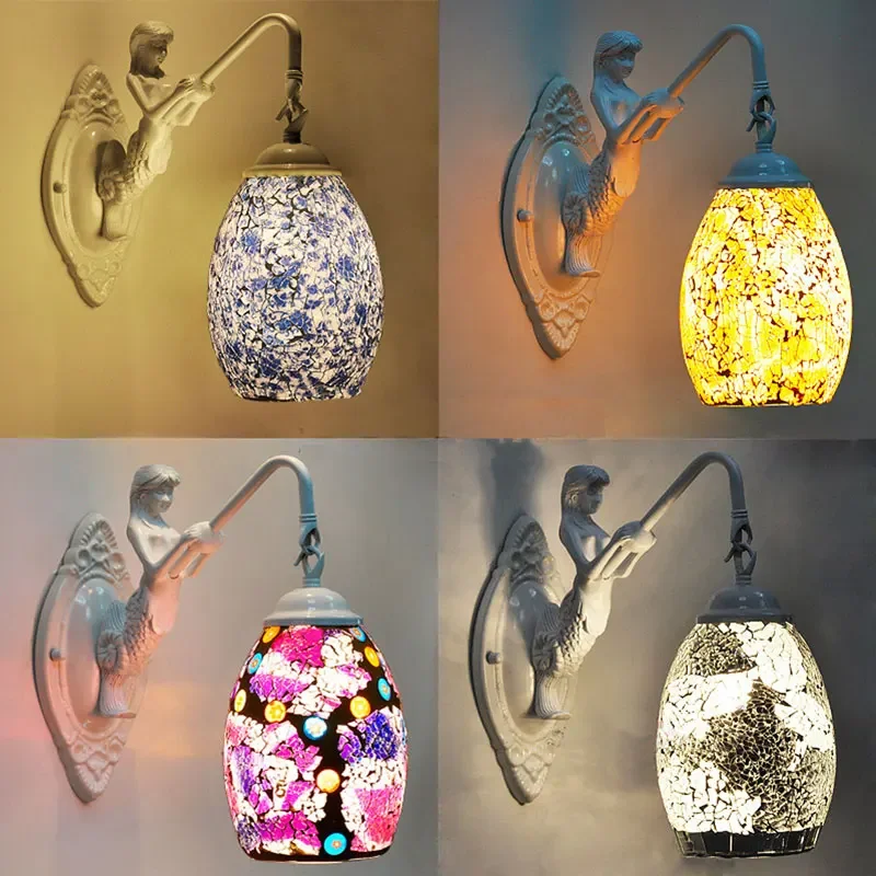 

Wall Mounted Lamp Creative Resin Art Home Decor Mermaid for Living Room Loft Bedroom Bathroom Light Mirror LED Lighting Fixtures