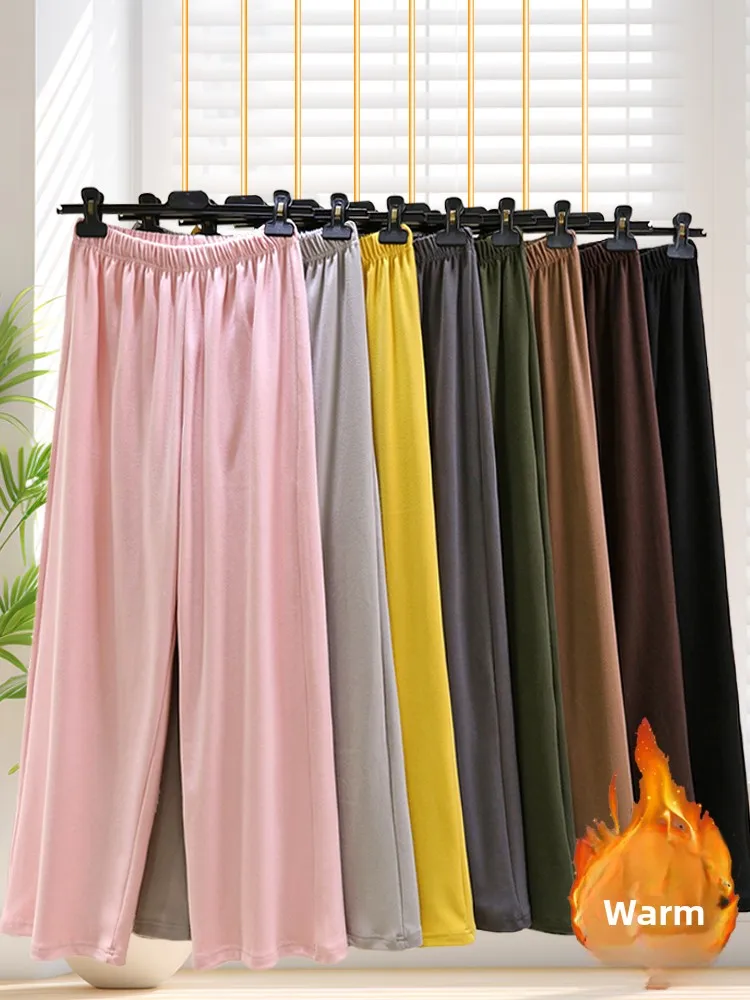

Теплые широкие брюки на подкладке, женская зимняя домашняя одежда, свободный крой, большие размеры, цветные брюки прямого кроя