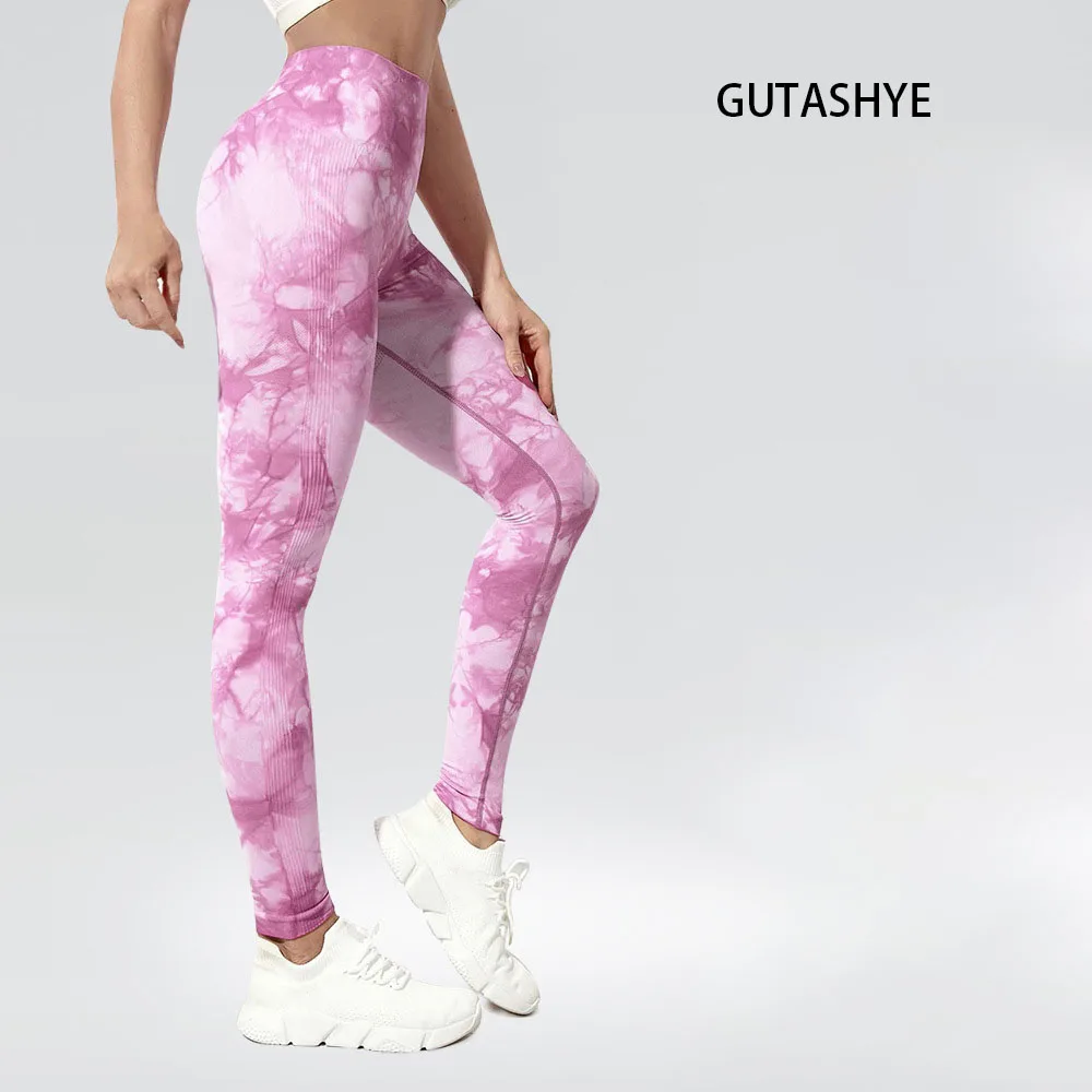 

Women Tiedye Gym Leggings Seamless Yoga Pants Scrunch Sports Fitness Tights High Waist Workout Training Leggins DropShip