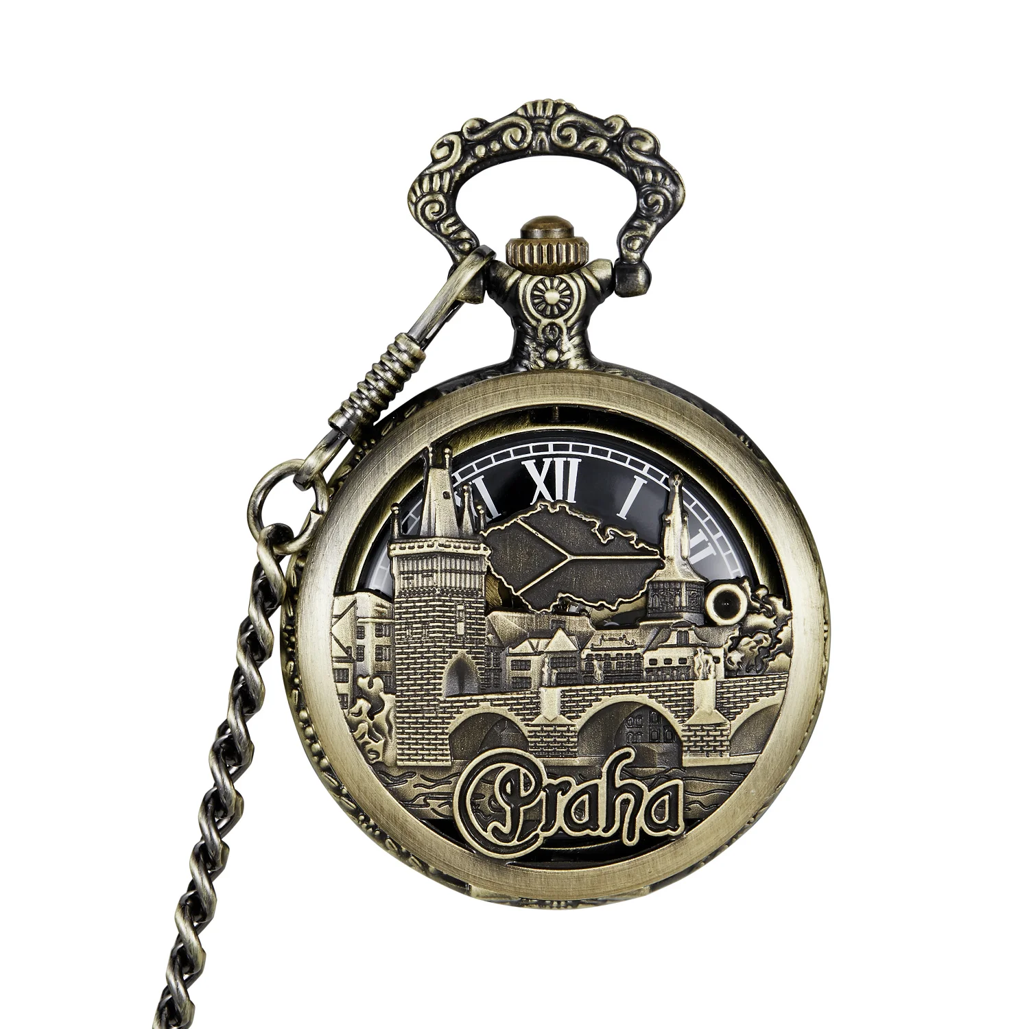 

Retro mechanical pocket men watch Roman Dial Clock Ancient copper alloy men pocket watch pocket watch men unique hollow skeleton