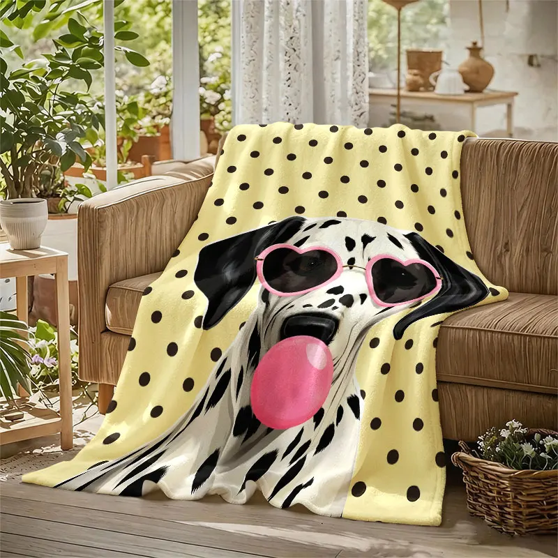 Dalmatian Heart Shades Dots Flannel Blanket Perfect for Sofa Office Bed Travel Sleep Read Relax Camping Four Season Use