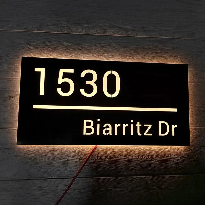 Custom LED House Number  Metal Backlit Address Plaque Modern LED Stainless Steel House Numbers Plaque Address Number Plate