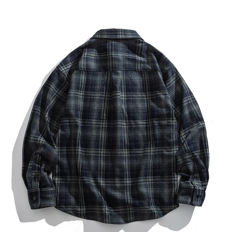ACOMOSON Fall Winter Plaid Long-Sleeve Cotton Flannel Shirt Autumn Winter Unisex Travel Holiday Street Chic Casual Work Shirt