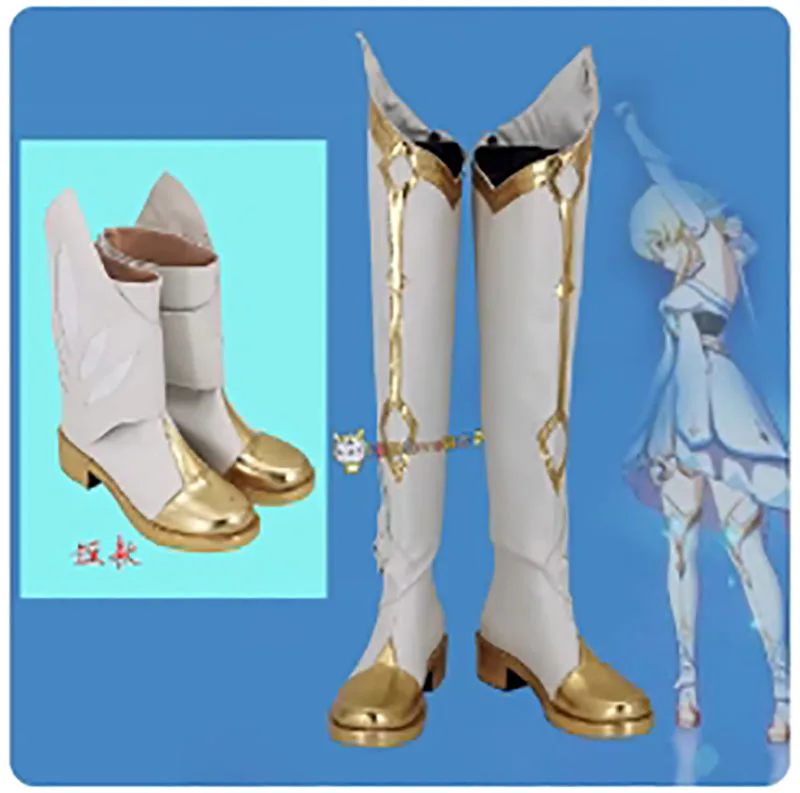 

Anime Genshin impact Traveller Lumine Cosplay Shoes Cos Short Long White Boots Cosplay Costume Prop Shoes for Halloween Party
