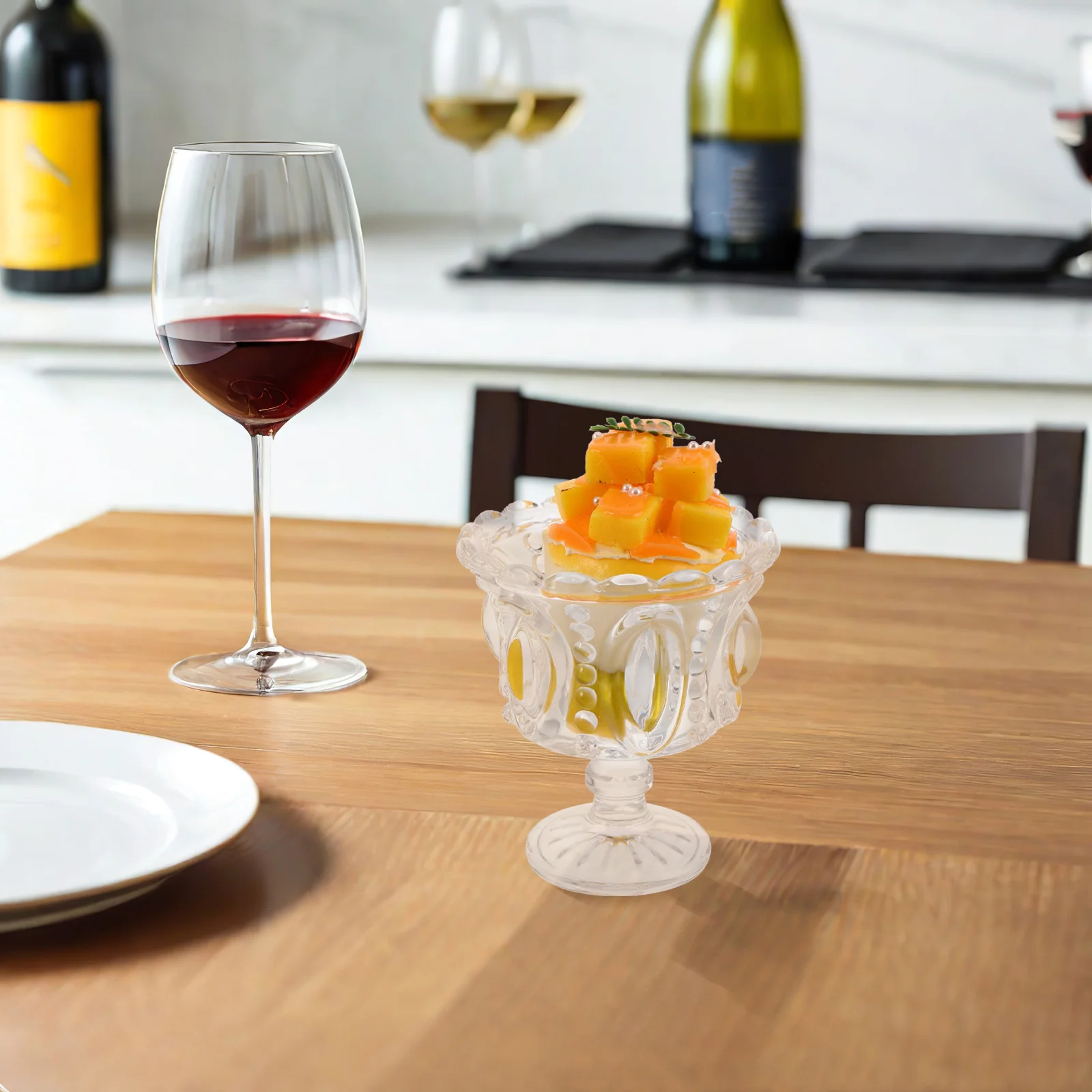 

2Pcs Glass Dessert Bowls Clear Embossed Footed Ice Cream Cups Transparent Fruit Bowl Parfait Sundae Trifle Clear Dessert Cups