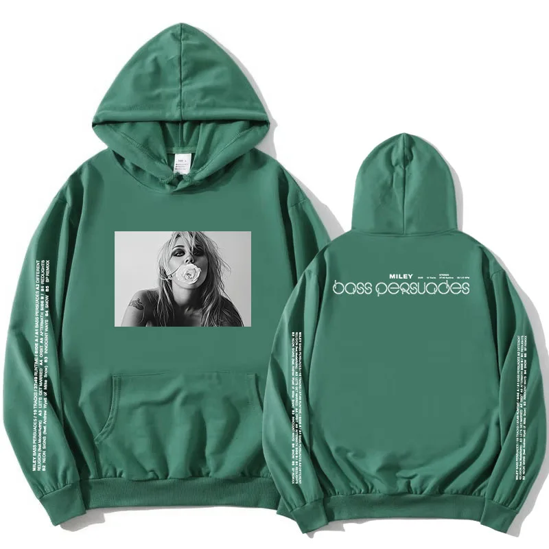 BASS PERSUADES Hoodies Miley Cyrus Art Print Hooded Sweatshirts Unisex Vintage Music Graphic Pullovers Long Sleeve Casual Tops