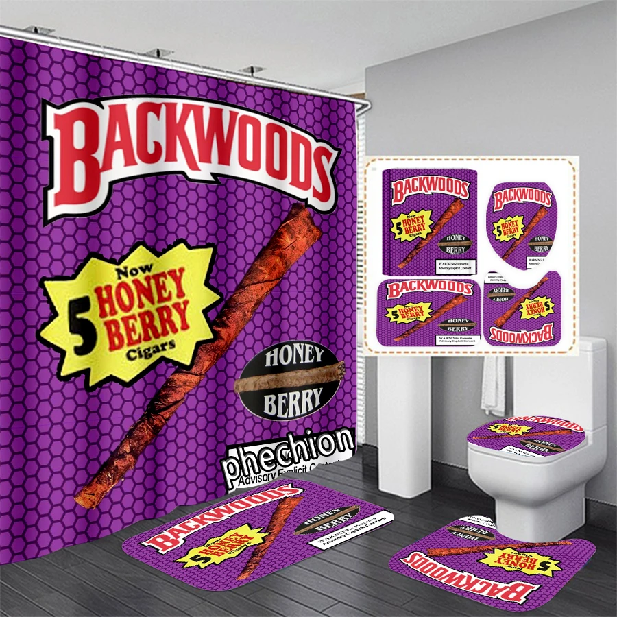 New Backwoods Cartoons 3D Print Shower Curtain Waterproof Bathroom Curtain Anti-slip Bath Mat Set Toilet Rugs X12