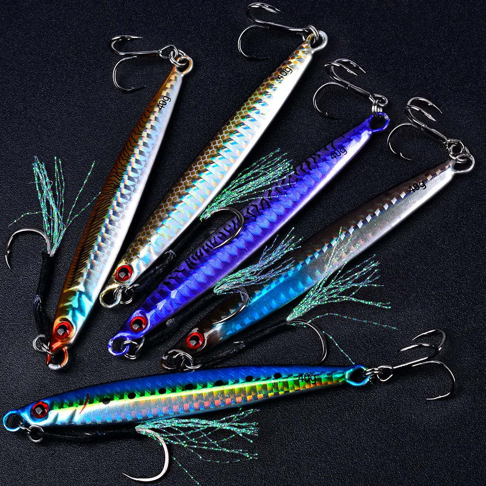PROBEROS 5Pcs Metall Jig Angeln Lockt Meer Angeln Jigs Künstliche Swimbait Harten Köder Jerkbait Eisen Platte Doppel Haken Großhandel – Detail 9