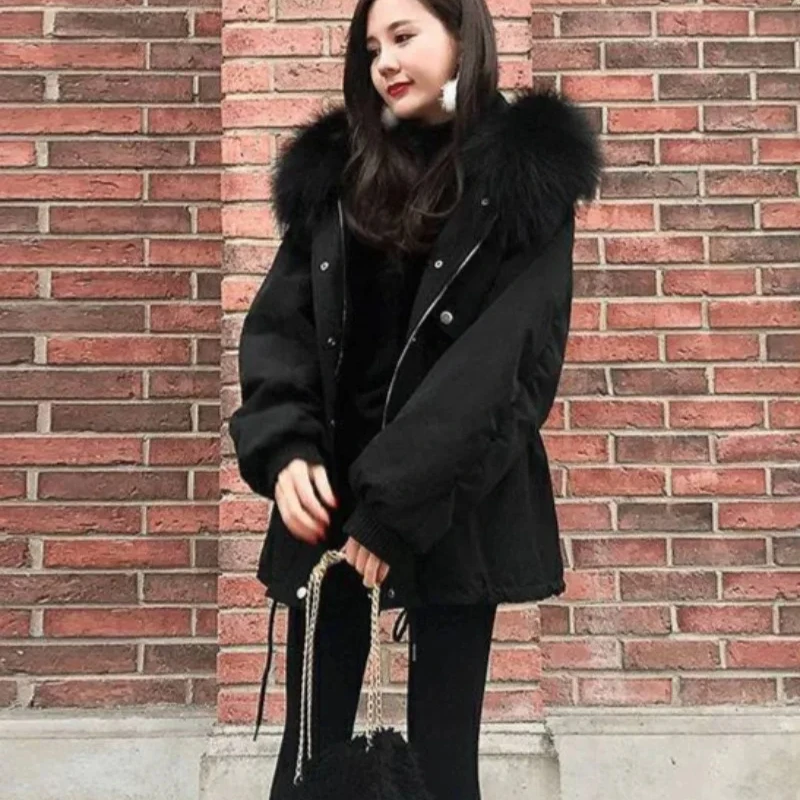 Parkas Woman Medium Length Blouson Coats for Women Fur Collar Winter Clothes 2024 Cheap Lined Jackets Thick Youthful Modern Hot