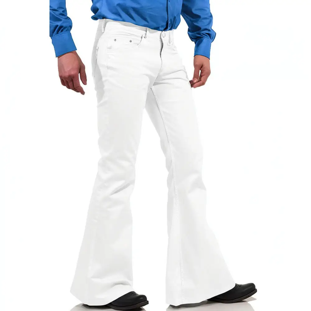 Retro Style Flare Pants Mens Slim Fit Bell Bottom Trousers Elastic Casual Urban Fashion Long Jeans Streetwear