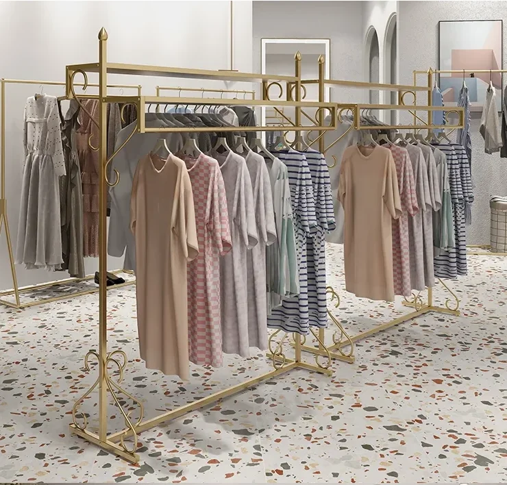 

Clothing island display shelf floor type children's and boys' clothing store shelf middle double row hanging clothes shelf