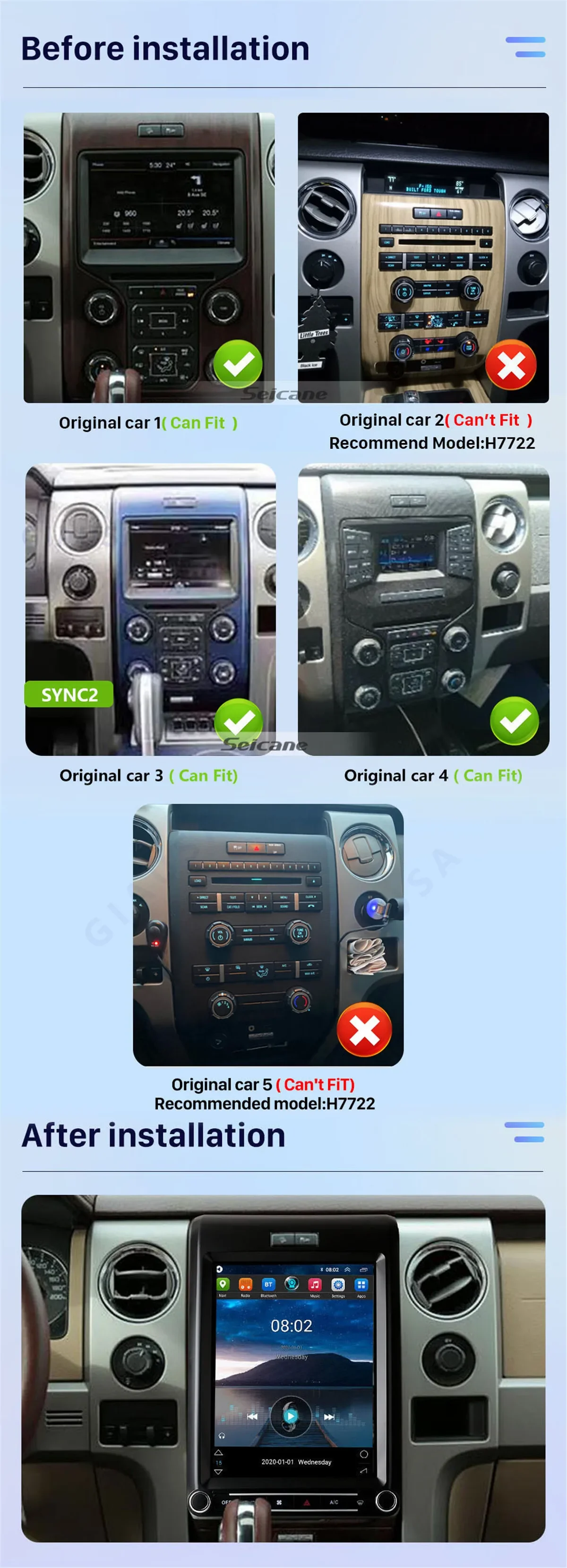 12.1 inch Touch Screen Android 14 Car Radio For Ford F150 2013-2015 Wireless Carplay Auto GPS Multimedia Player Stereo Head Unit