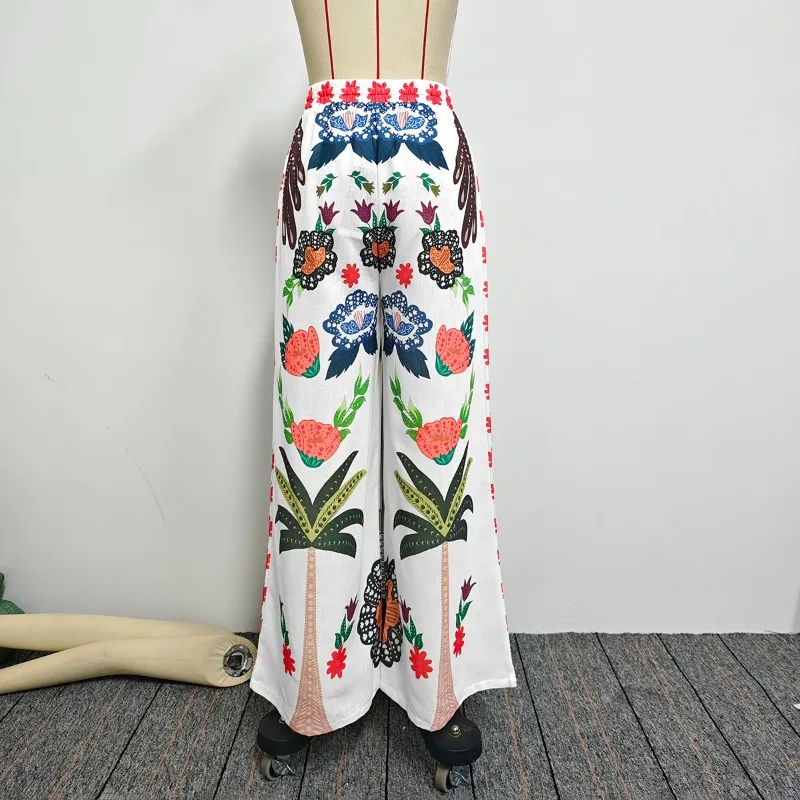 Gymystars-pantalones largos de pierna ancha con estampado para mujer, pantalón bohemio, informal, con bolsillo, cintura alta, elásticos, holgados, Vintage