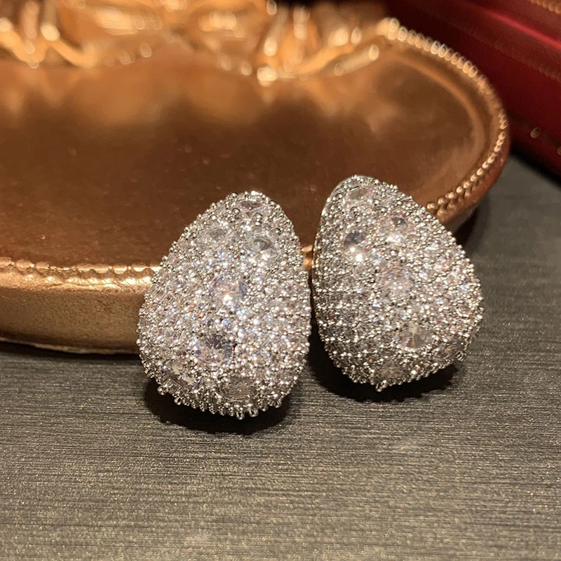 

Сверкающие серьги-капли с кубическим цирконием для женщин, роскошные серебряные серьги-гвоздики с паве, винтажные украшения для повседневной носки