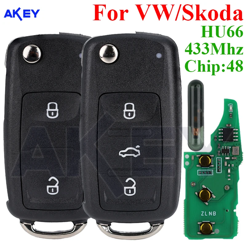 

Умные автомобильные ключи с откидной крышкой для VW Volkswagen Passat Golf 4 5 6 Polo Beetle Eos Jetta Tiguan Rapid Skoda Sedan 433 МГц ID48 Hu66