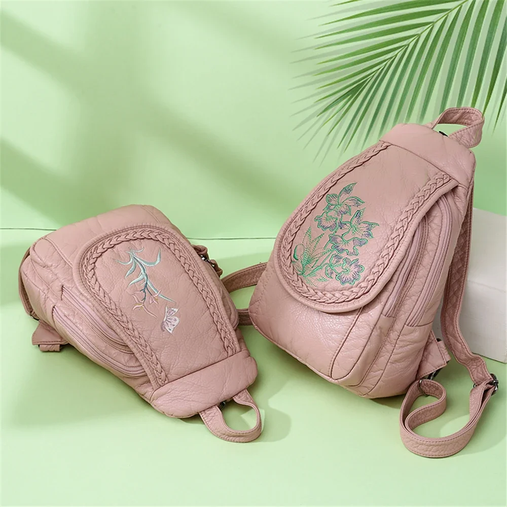 Women\'s Backpack Ladies Small Backpack For Teenage Girl Bagpack Soft Washed Leather Chest Bags for Women 2024 Mochila Feminina