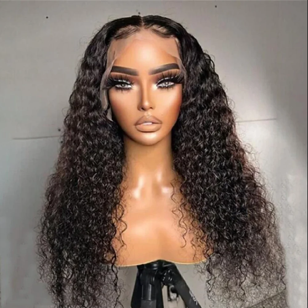 Long Soft 26Inch 180Density Kinky Curly Natural Black Deep Lace Front Wig For Women Babyhair Glueless Preplucked Daily