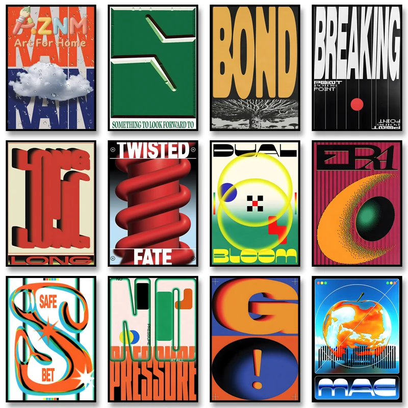 

Художественный принт на холсте с ретро-типографикой AZNM, безрамный постер с яркой графической иллюстрацией, винтажный современный декор для стен