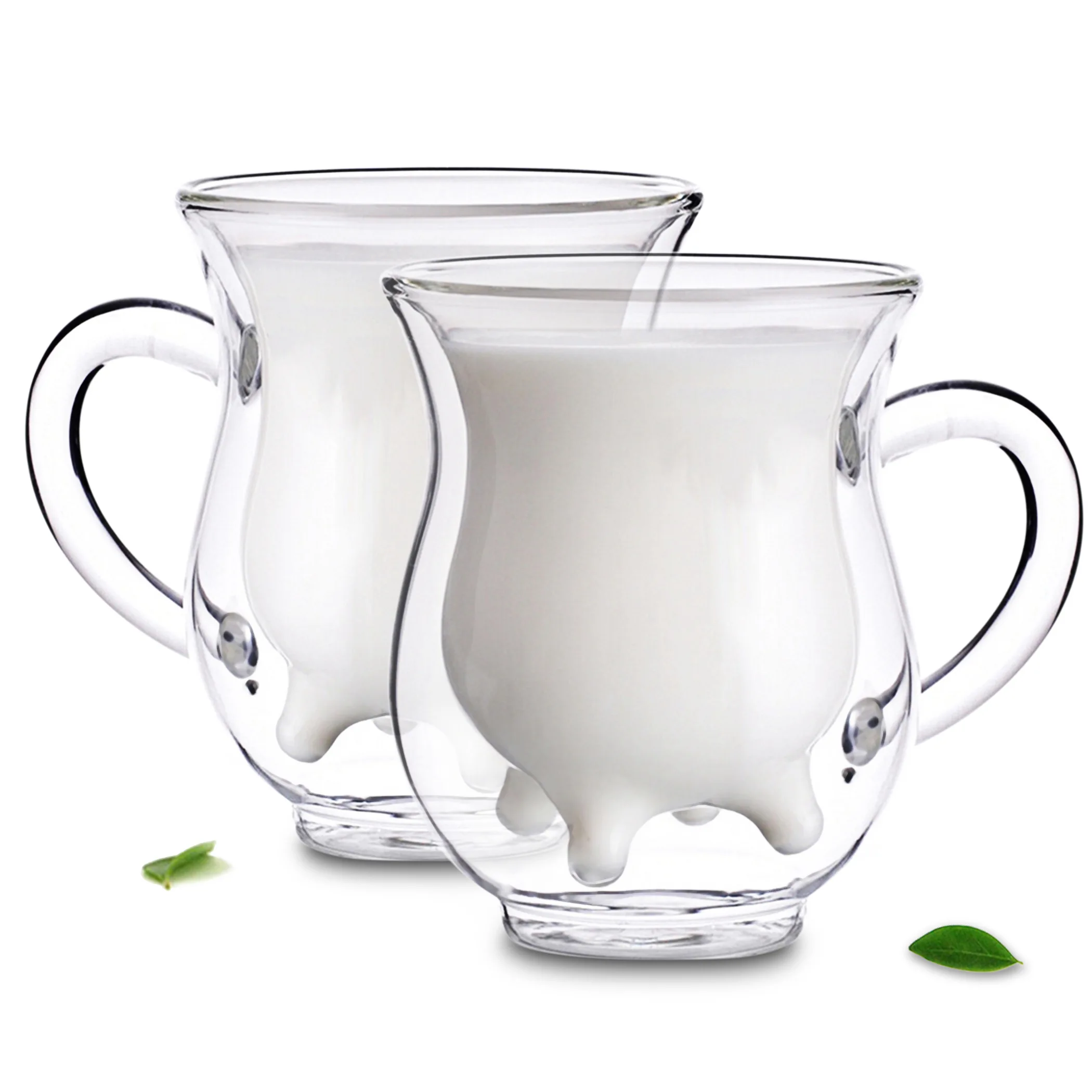 

Lots Heat Resistant Glass Double Wall Cow Milk Cup Mug with Handle