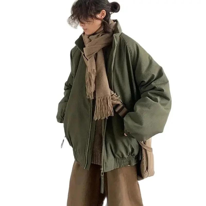 Winter Retro Set Men Women Thickened Warm Lightweight Parka+Loose Straight-leg Wide-leg Casual Cargo Pants Japanese Unisex Suit