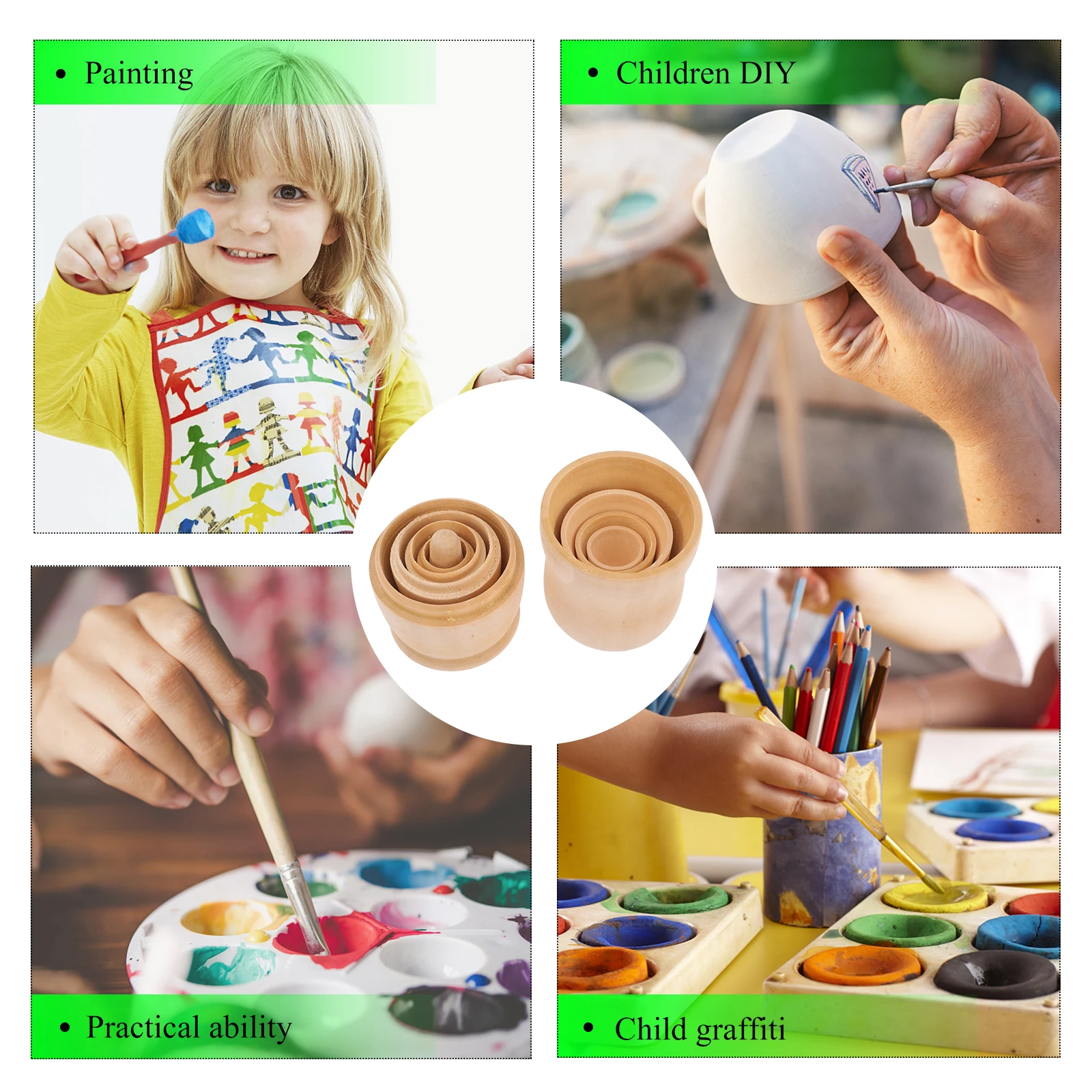

DIY Hand-painted Nesting Handmade Wood Toys Scar Blank Wooden Stacking